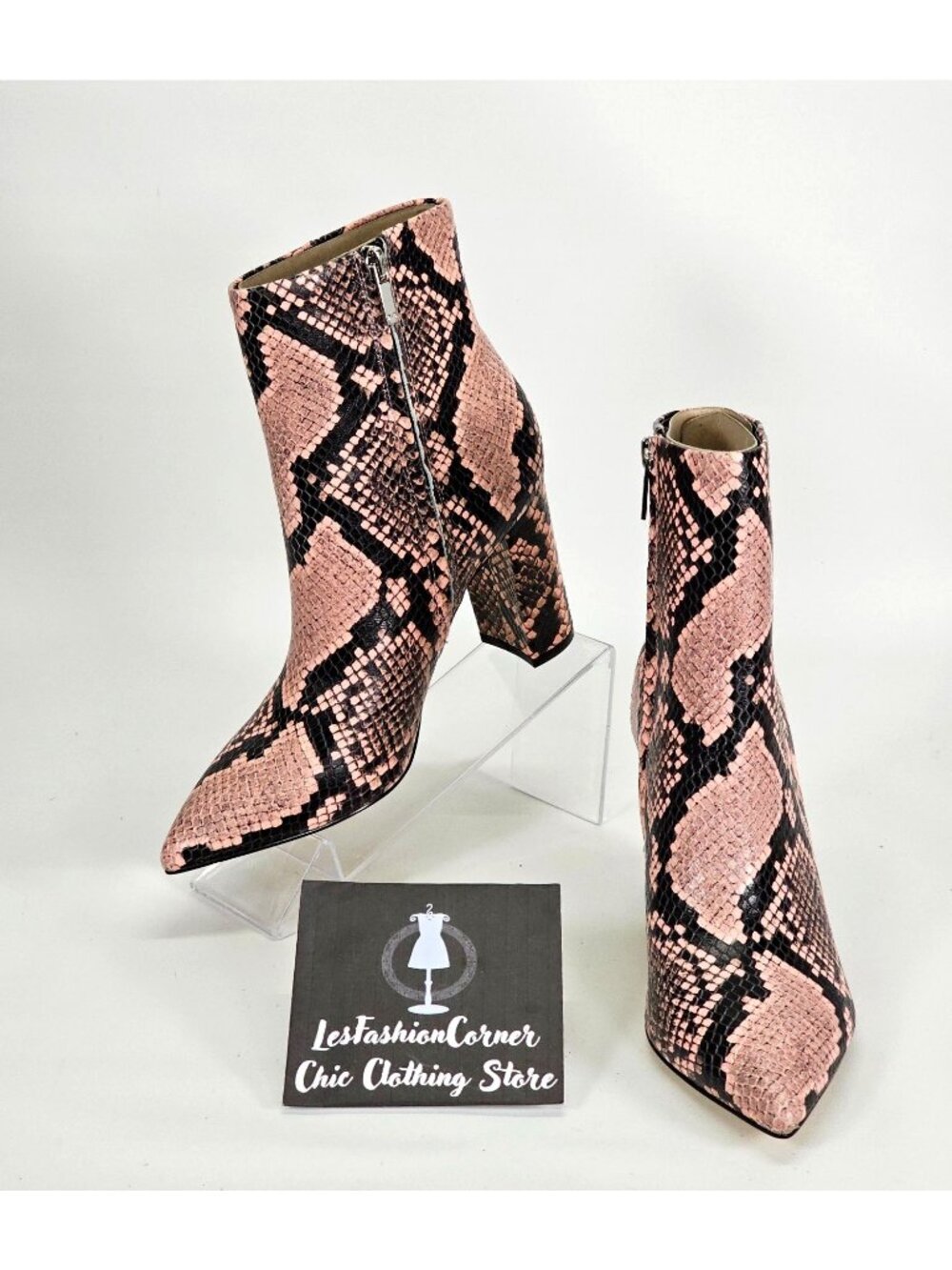 NWOB Marc Fisher Women's Leather Snake Print Pointed Toe Block Booties Sz 7 1784